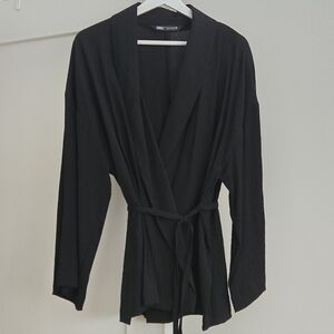ZARA Black Textured Wrap Kimono Top M/L